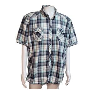 Buckle BKE Men's‎ 3XL Western Pearl Snap Shirt - Turquoise Plaid Heavy Stitch